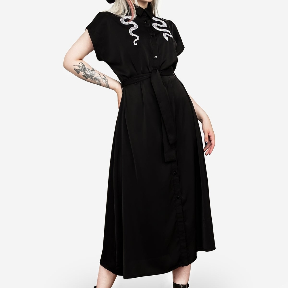 Disturbia Black Midi Dress with Snake Detail